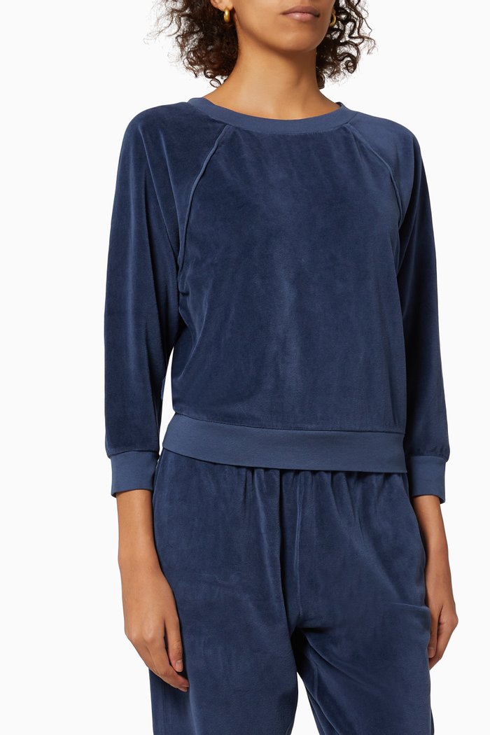 

Saba Raglan Top in Velour, Blue