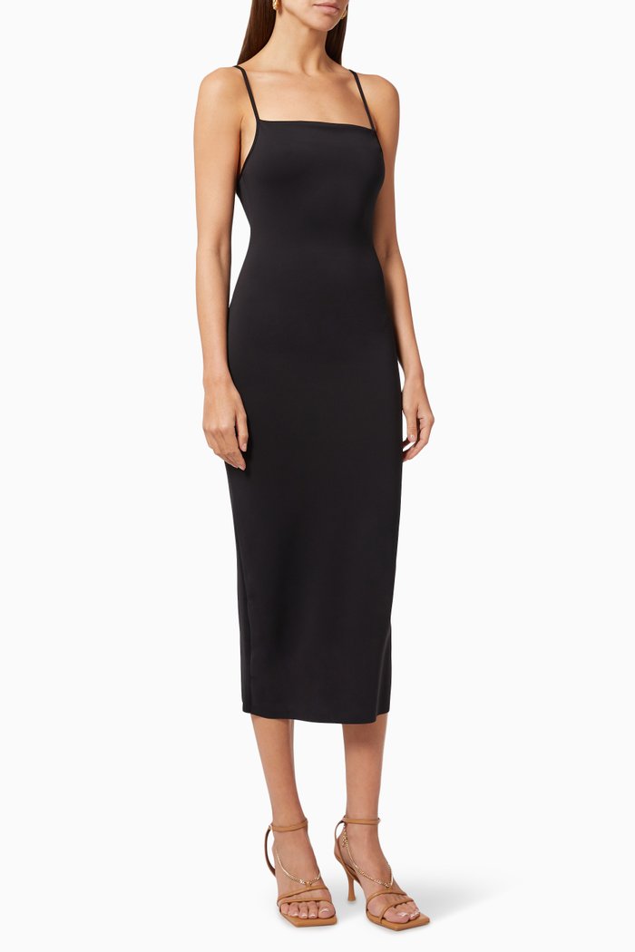 

Scuba Spaghetti Midi Dress, Black