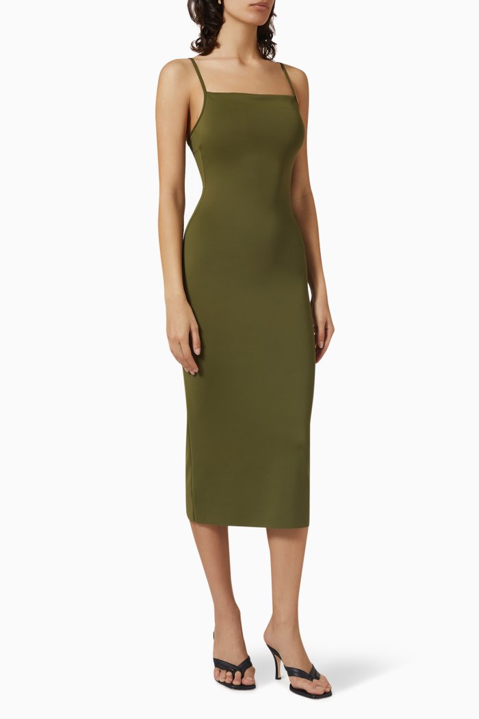 

Scuba Spaghetti Midi Dress in Nylon, Green