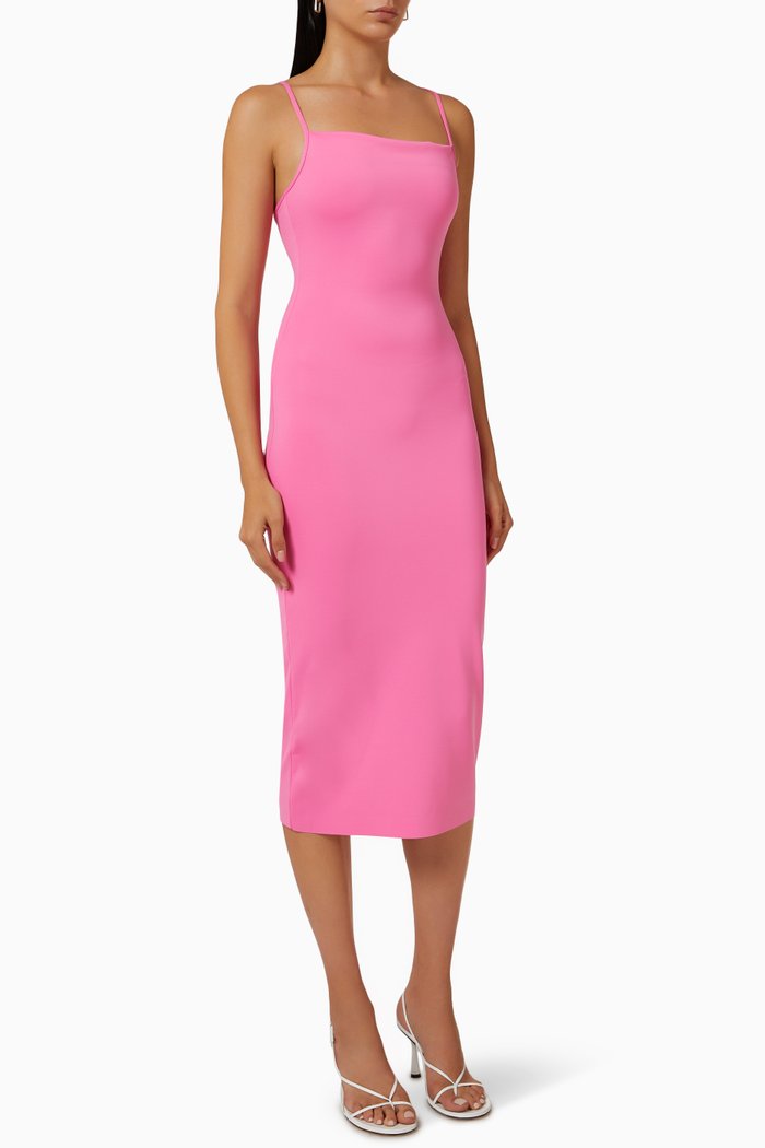

Scuba Spaghetti Midi Dress in Nylon, Pink