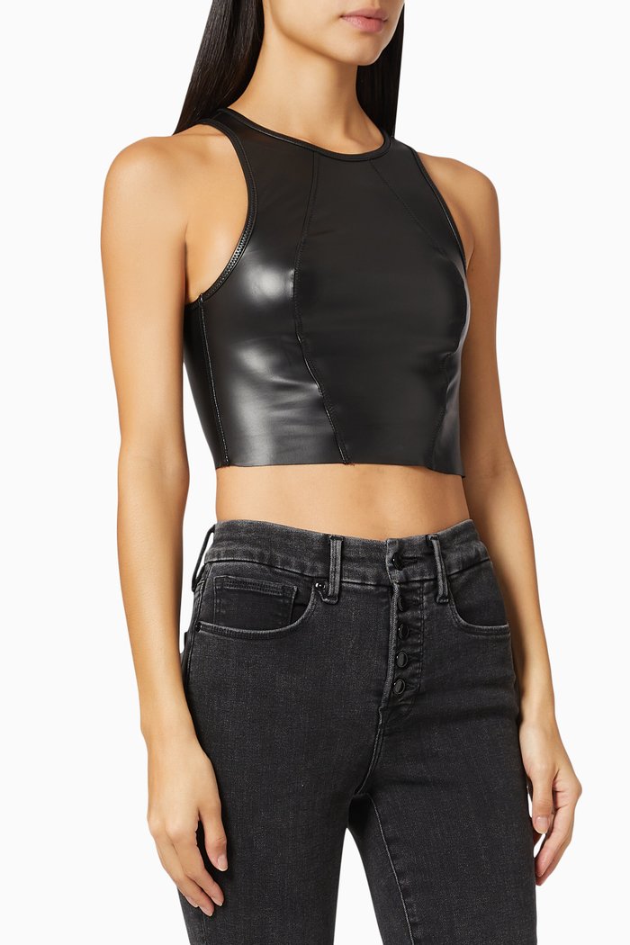 

Rubberized Crop Tank Top in Faux Leather, Black