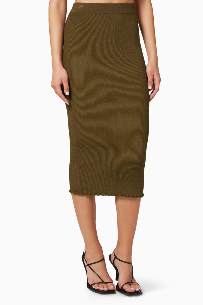 

Midi Skirt in Rib Knit, Brown