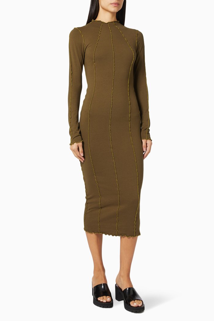 

Lettuce Edge Midi Dress in Organic Cotton Jersey, Brown