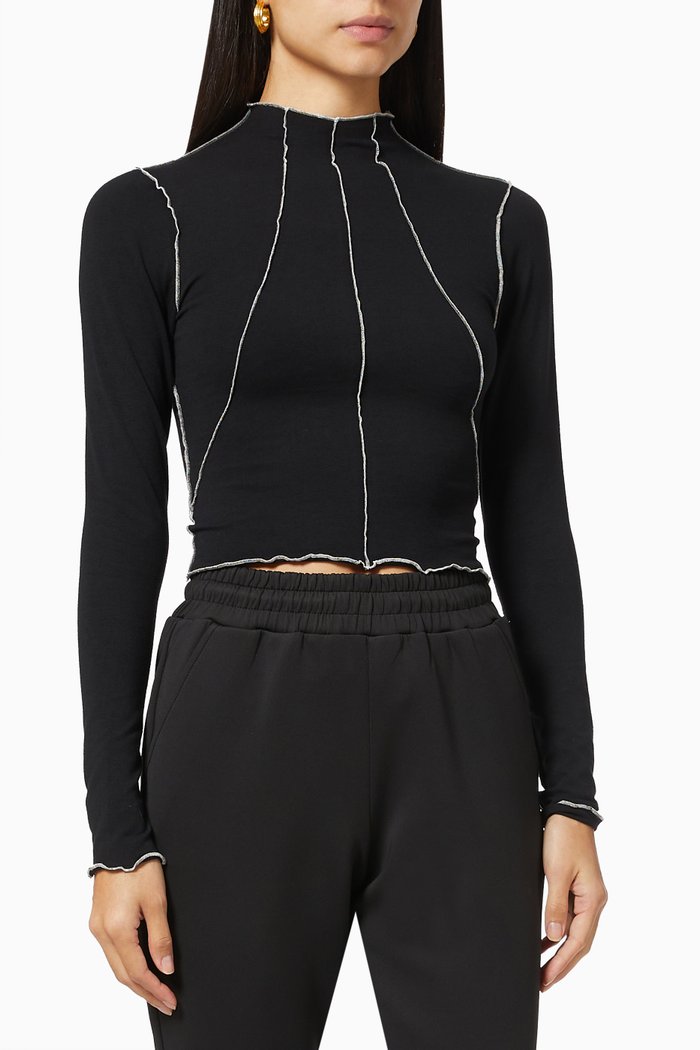 

Lettuce Edge Mock Neck Top in Organic Cotton Jersey, Black