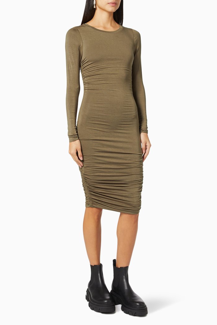 

Ruched Mini Dress in Stretch Jersey, Brown