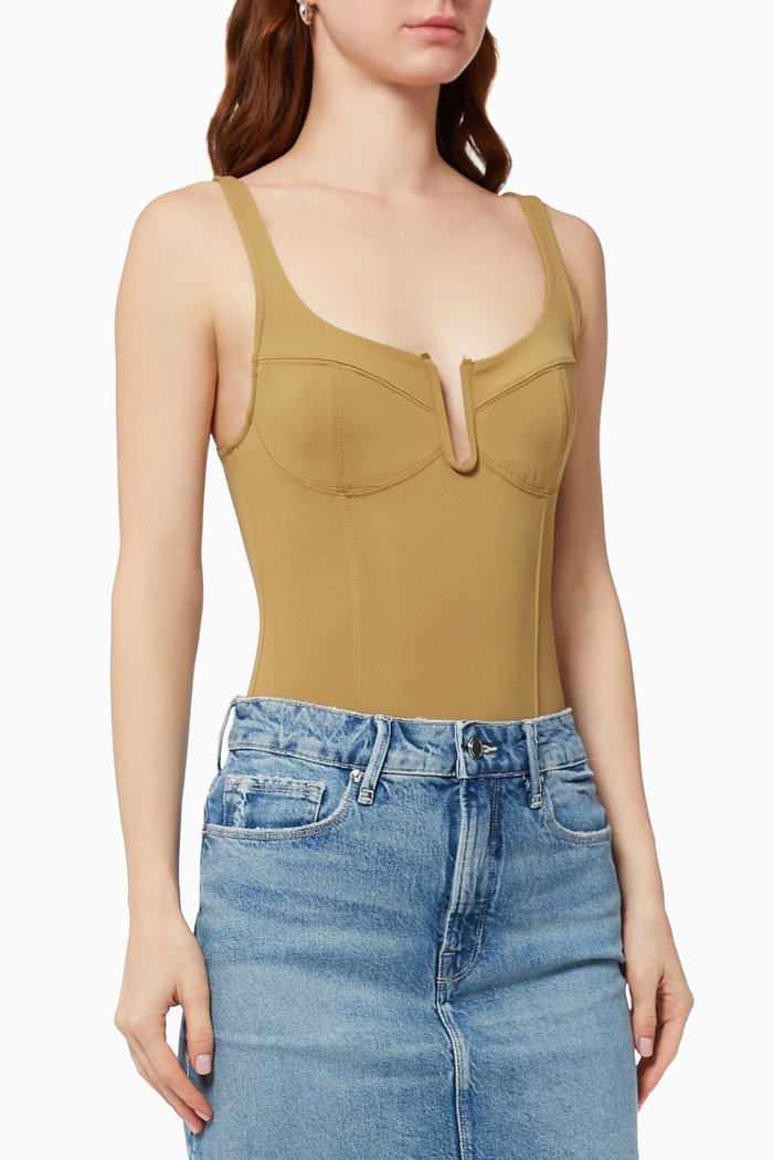 

U Corset Bodysuit in Scuba Fabric, Neutral
