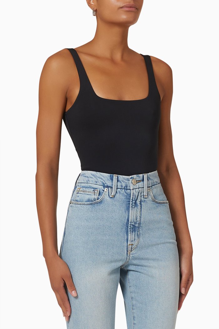 Modern Tank Bodysuit in Scuba Fabric, Black