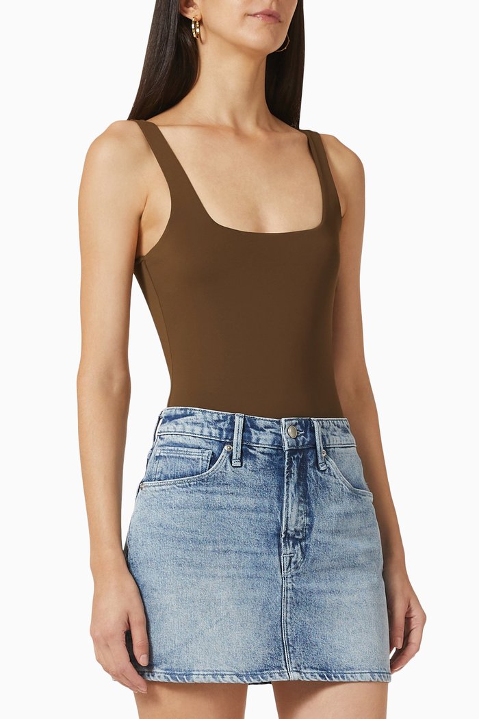 Modern Tank Bodysuit in Scuba Fabric, Brown