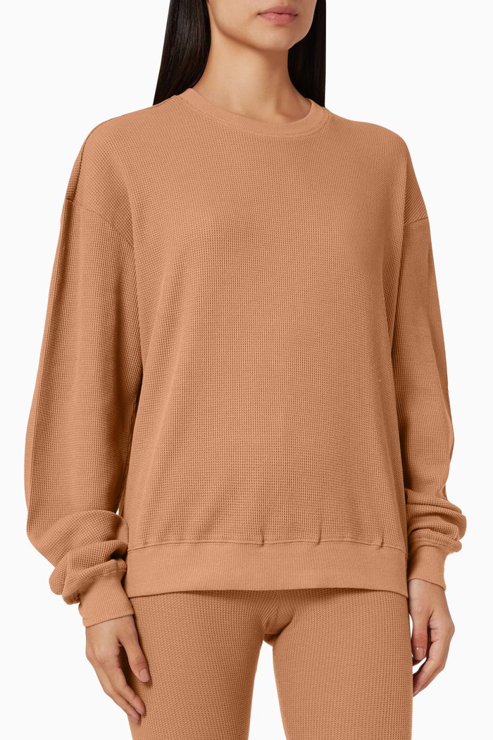 

Thermal Boyfriend Sweatshirt in Waffle Knit, Grey