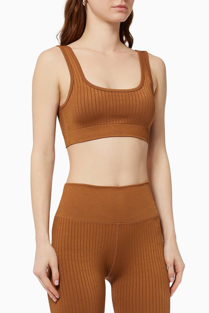 

Shine Tank Bralette in Ribbed Nylon, Brown
