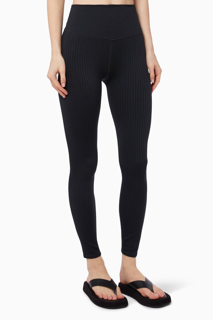 

Shine Seamless Leggings in Ribbed Nylon, Black