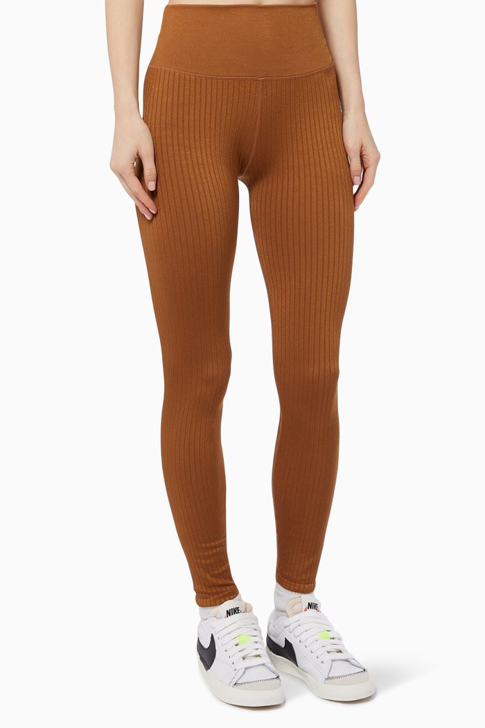 

Shine Seamless Leggings in Ribbed Nylon, Brown