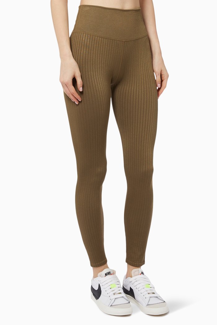 

Shine Seamless Leggings in Ribbed Nylon, Brown