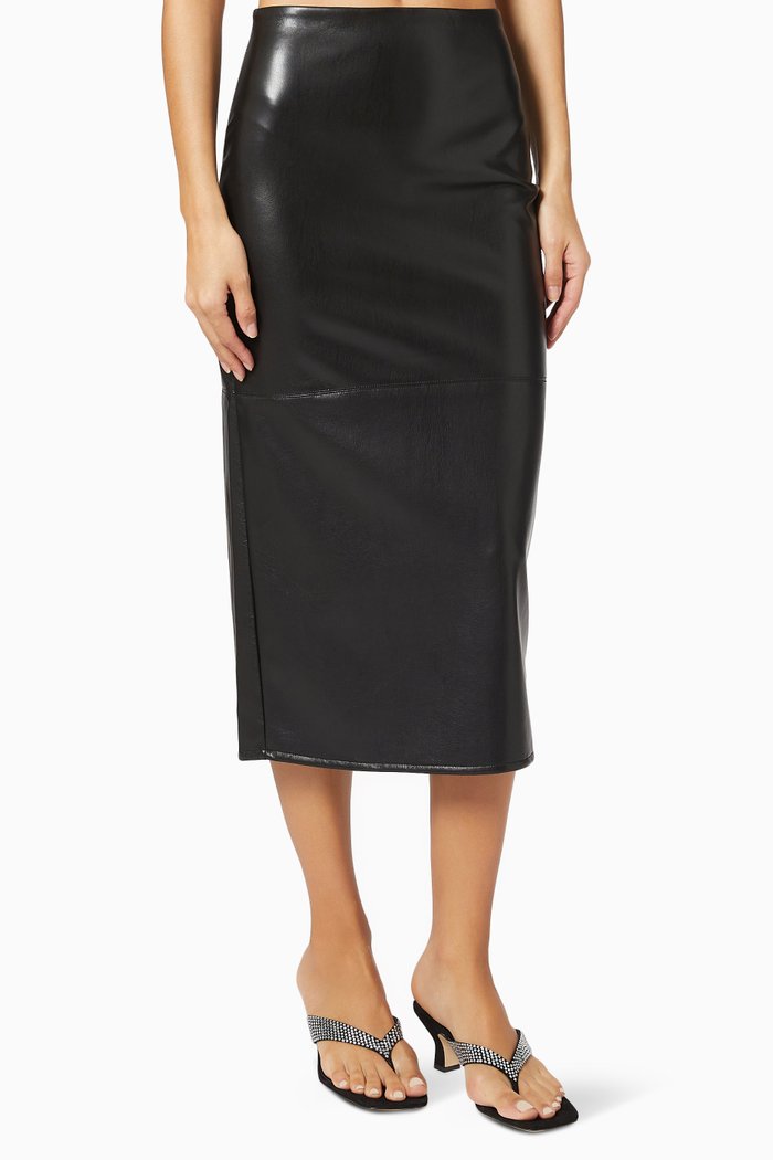 

Better Than Leather Midi Skirt in Faux Leather, Black