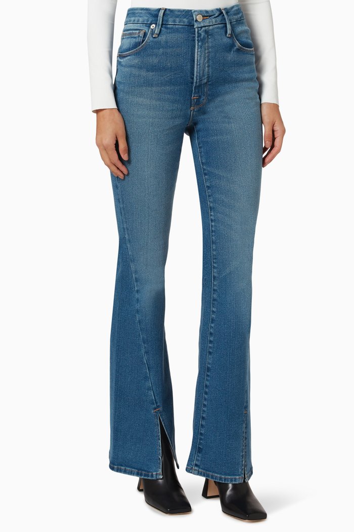 

Good Legs Flare Twisted Slit Jeans, Blue