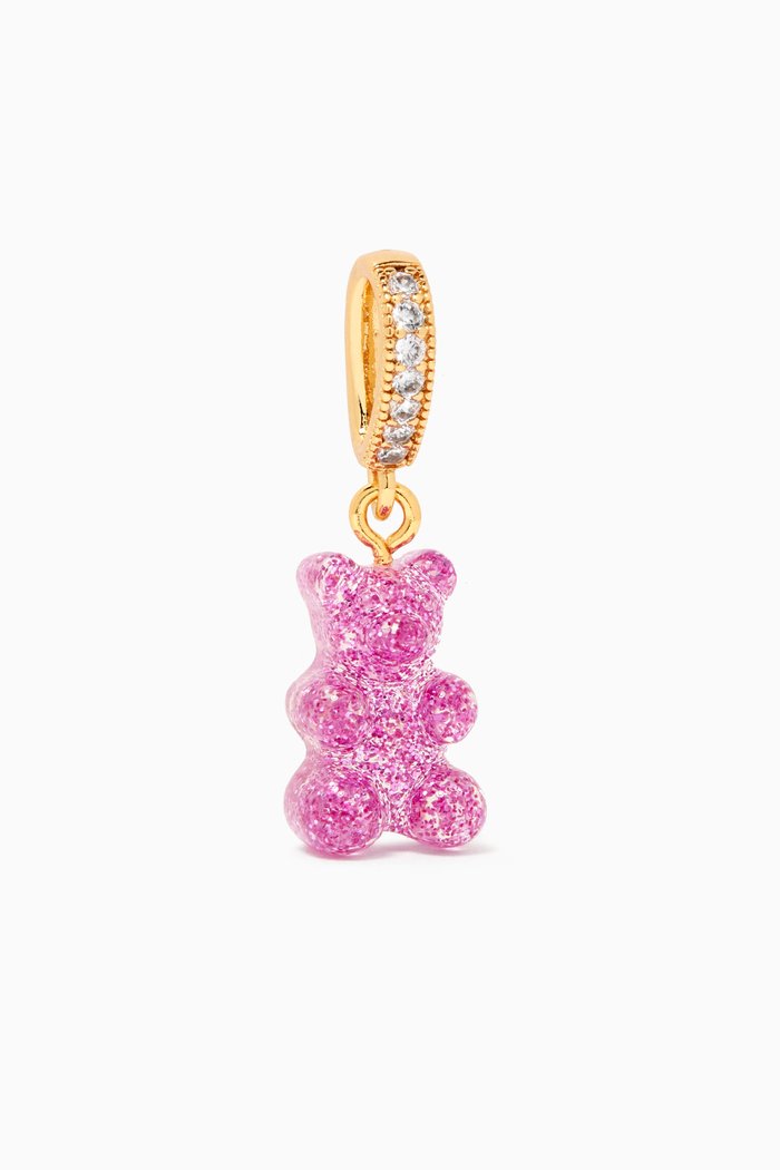 Nostalgia Bear Pendant in 18kt Gold Plating & Glitter Resin, Purple