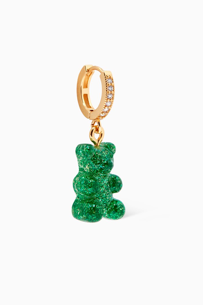 

Nostalgia Bear Single Earring in 18kt Gold Plating & Glitter Resin, Green