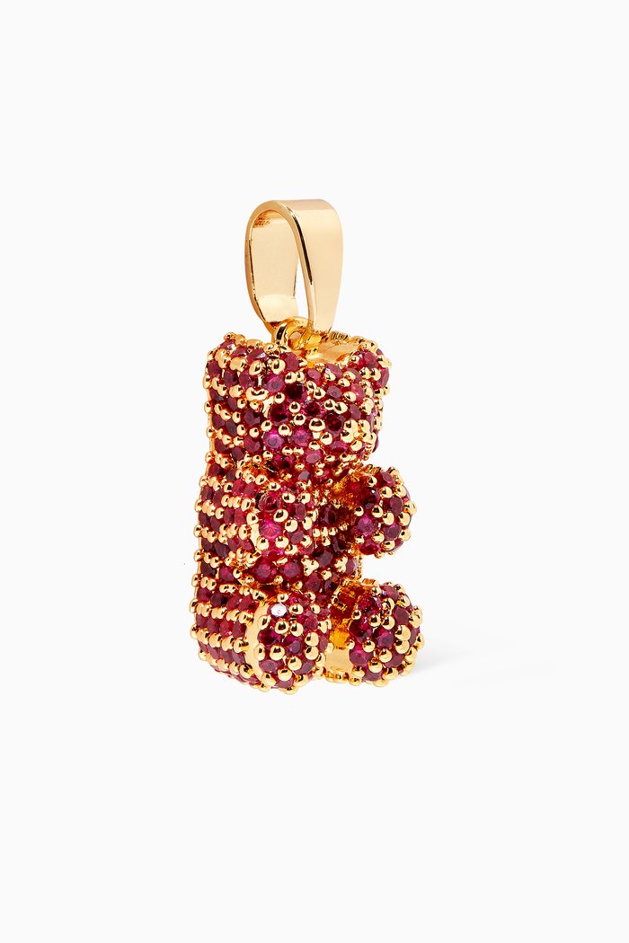 

Nostalgia Pave Auntie Bear Pendant in 18kt Gold Plating, Red