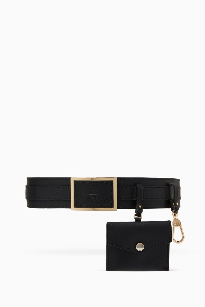 

Logo Belt with Pouch in Faux Leather, Black