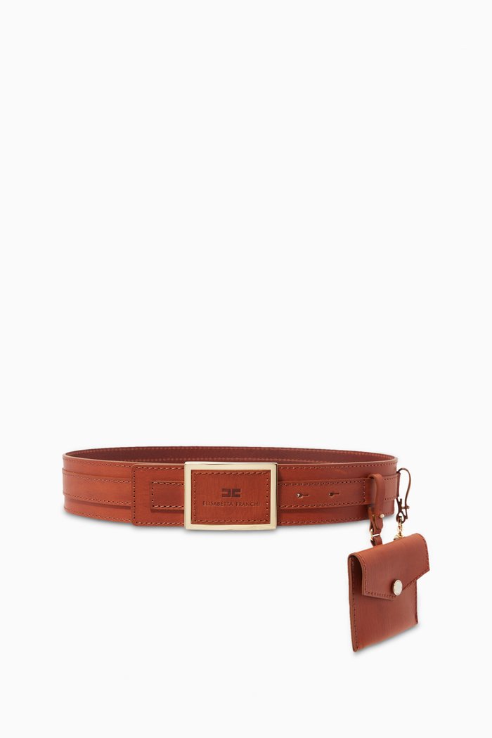 

Logo Belt with Pouch in Faux Leather, Brown