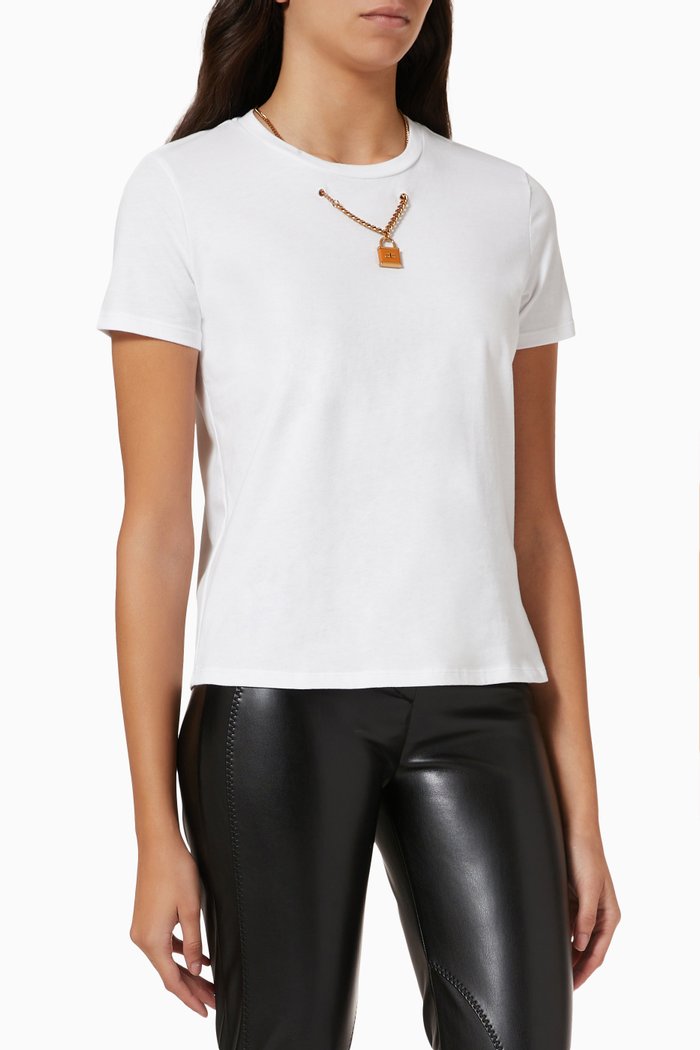 

T-shirt with Double Chain Necklace in Cotton, White