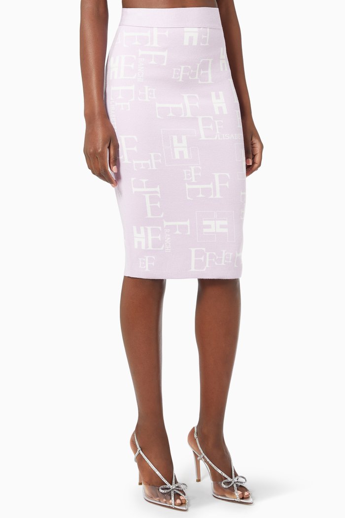 

Pencil Skirt in Lettering Knit, Purple