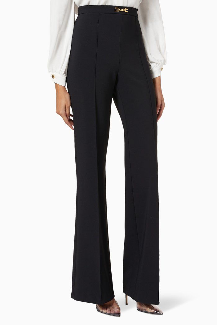 

High-waisted Palazzo Pants in Crêpe, Black