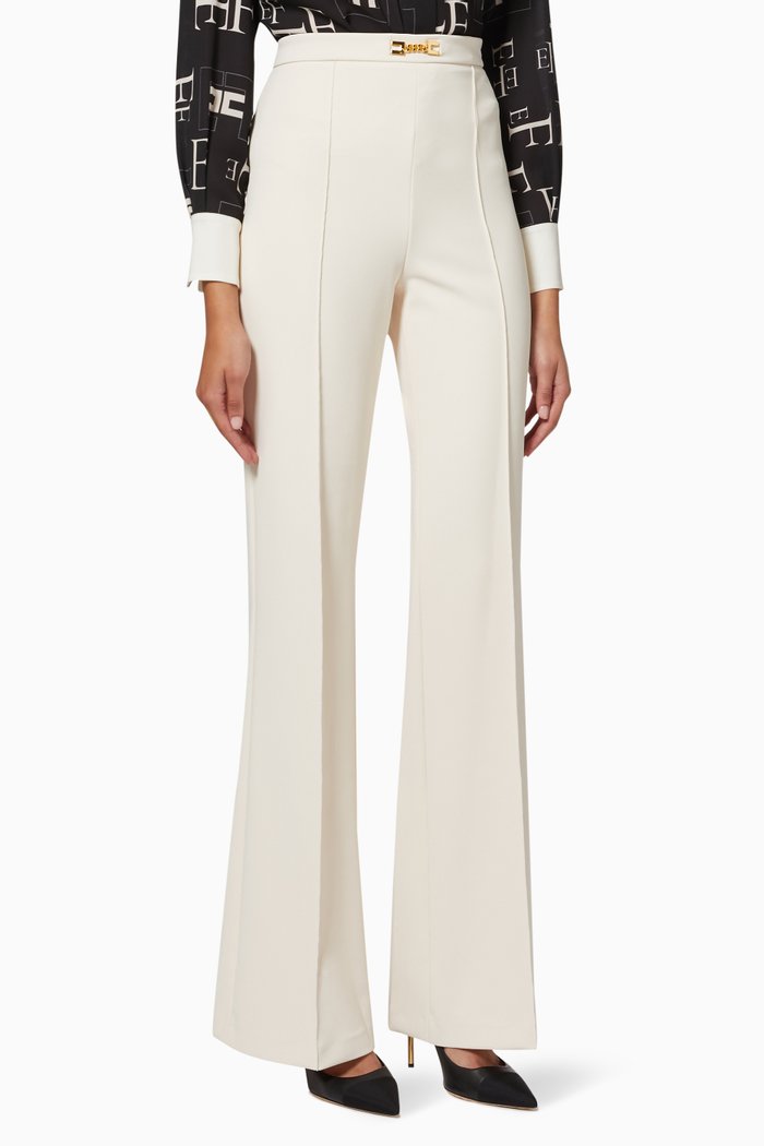 

High-waisted Palazzo Pants in Crêpe, Neutral