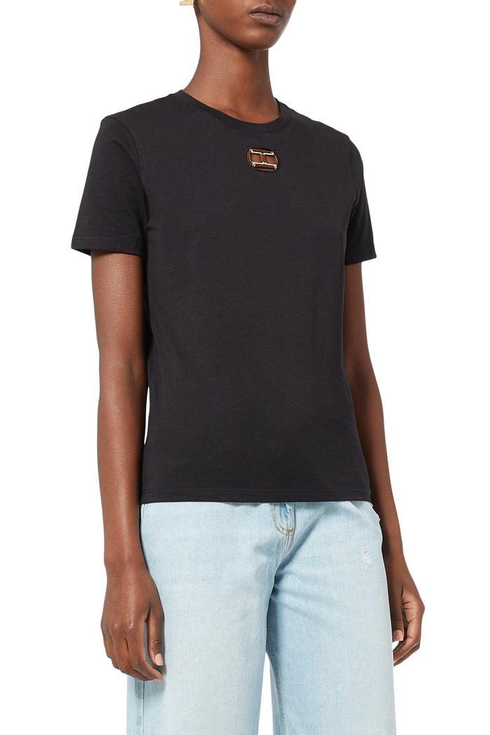 

T-shirt with Oval Logo in Cotton, Black