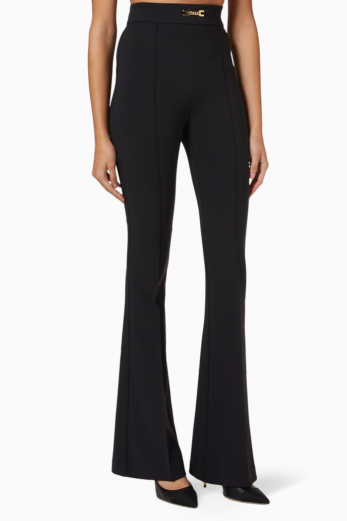 

High-waisted Boot-cut Pants in Double-layer Crêpe, Black