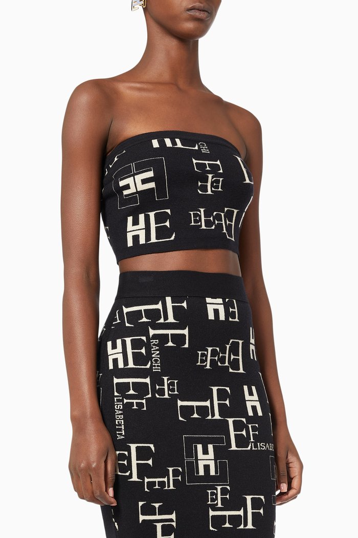 

Crop Top in Lettering Knit, Black