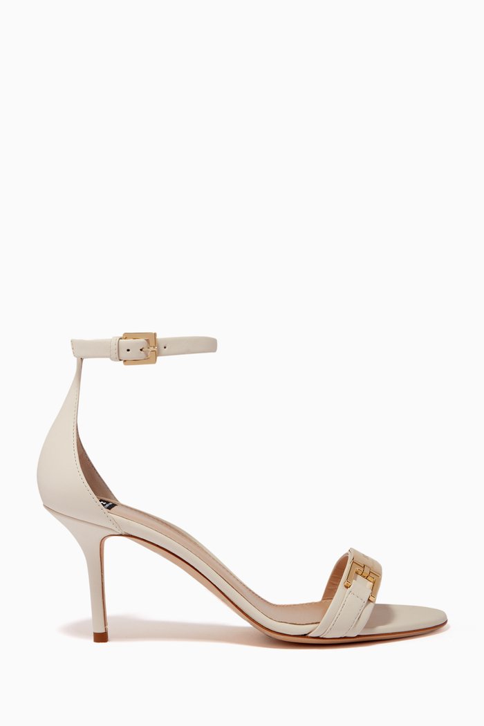 

Heeled Sandals with Logo Plaque in Leather, Neutral