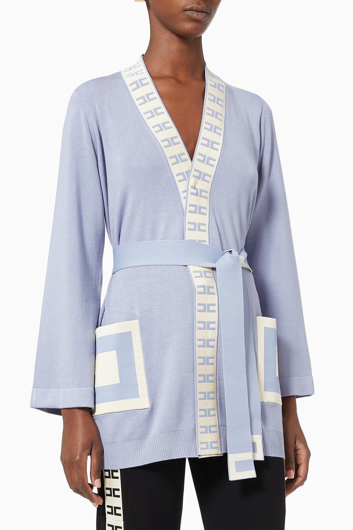 

Jacquard Logo Kimono Cardigan in Viscose Knit, Purple