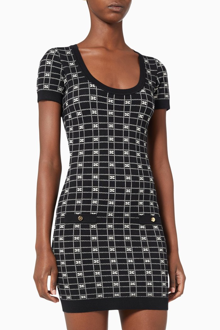 

Mini Dress in Logo Jacquard Viscose knit, Black