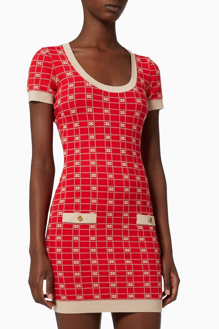 

Mini Dress in Logo Jacquard Viscose Knit, Red