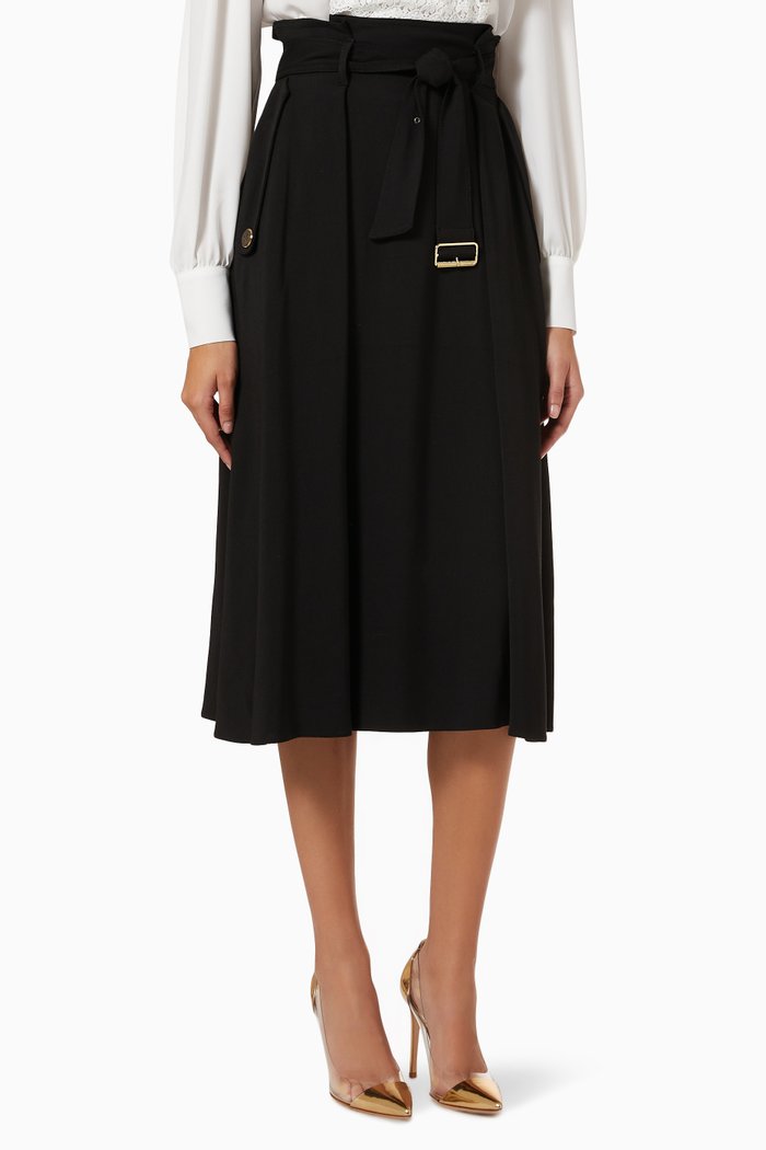 

Pleated Midi Skirt in Wool-viscose Blend, Black