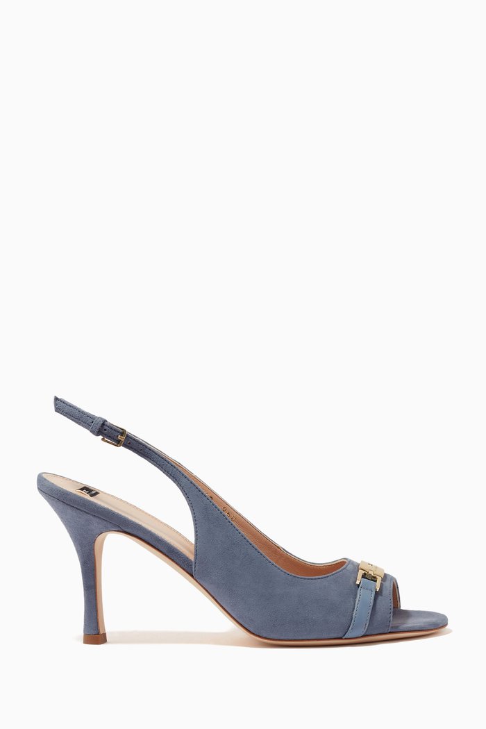 

Slingback Sandals 85 with Logo Plaque in Suede, Purple