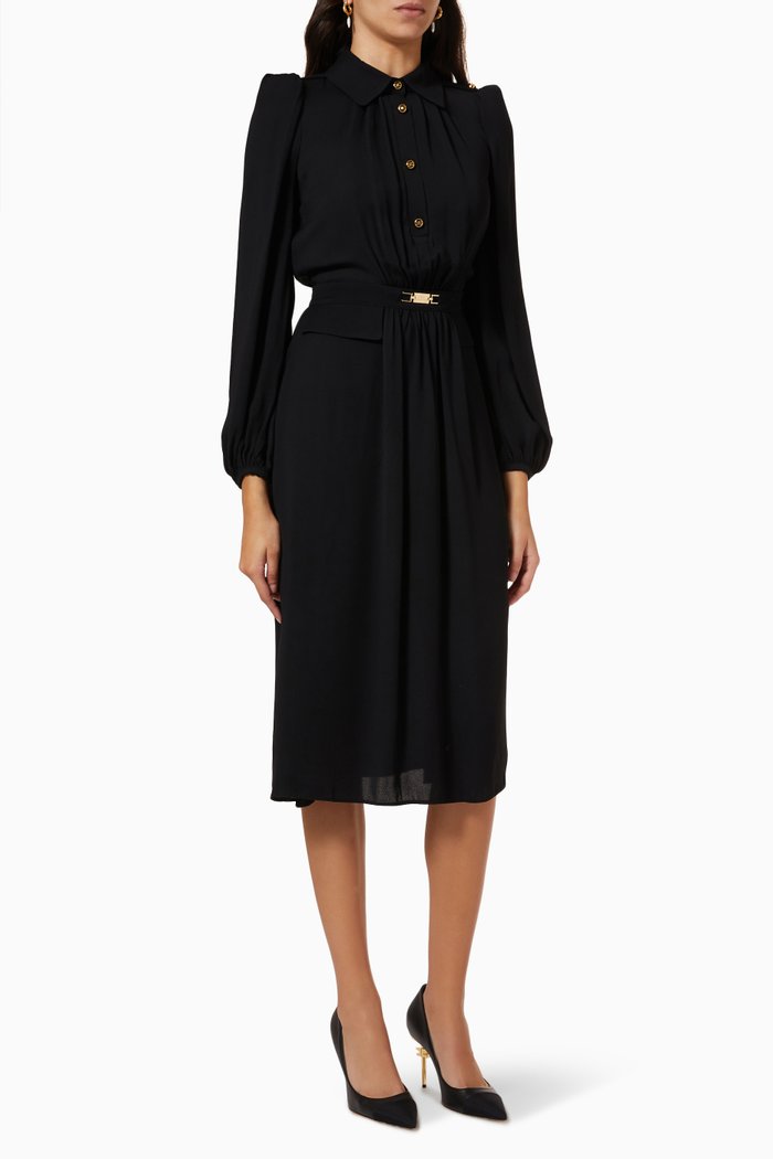 

Puff Sleeve Shirt Dress in Viscose Chiffon, Black