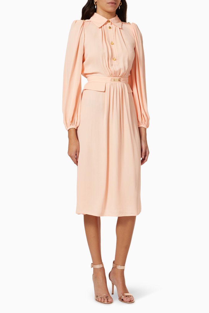 

Puff Sleeve Shirt Dress in Viscose Chiffon, Pink