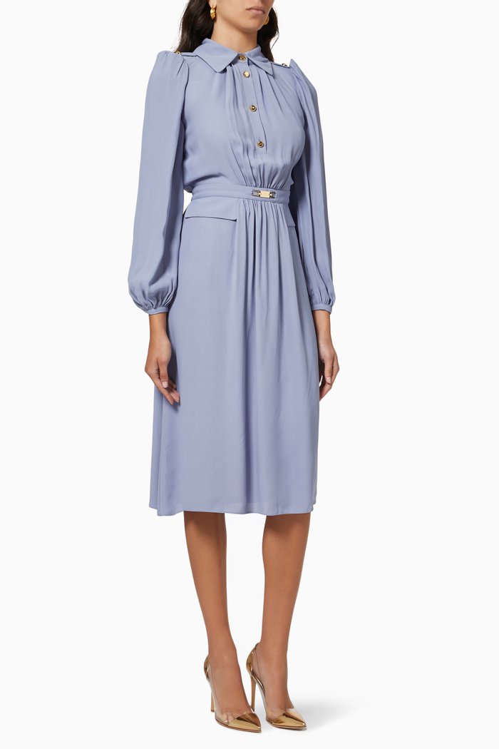 

Puff Sleeve Shirt Dress in Viscose Chiffon, Purple