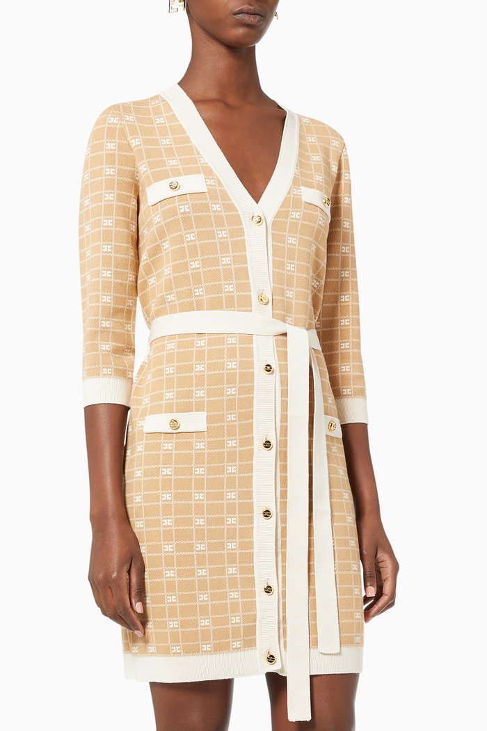 

Cardigan Dress in Viscose Logo Jacquard, Brown