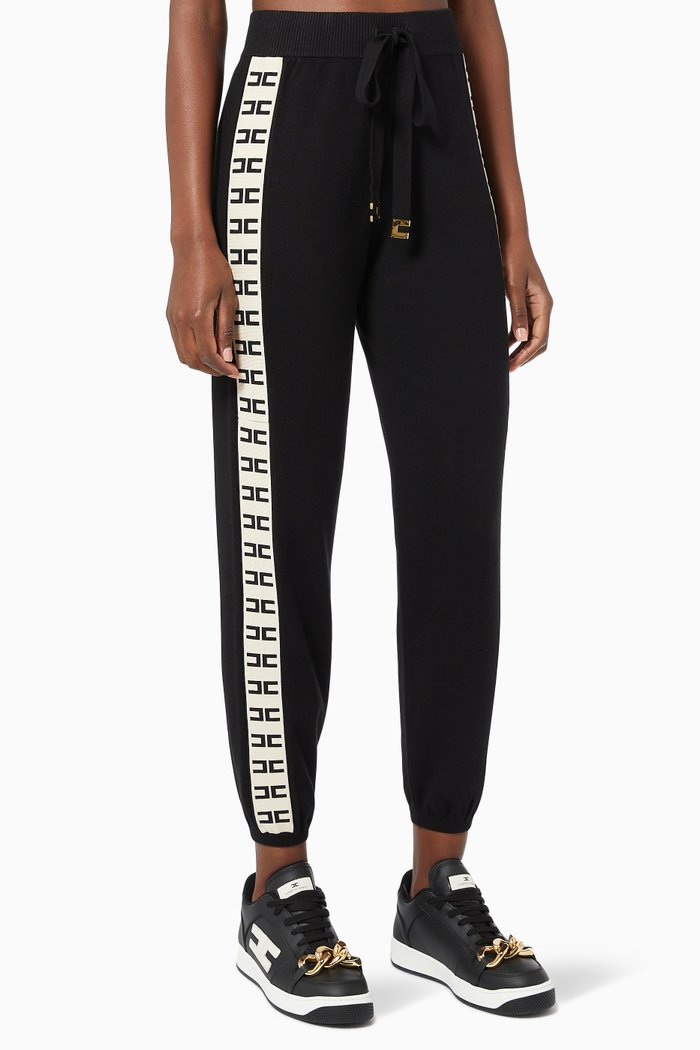 

Jacquard Logo Pants in Viscose Knit, Black