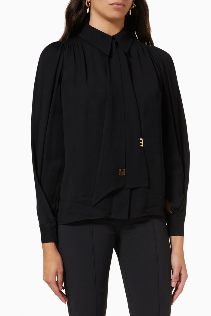 

Blouse with Scarf in Double-layer Viscose Georgette, Black