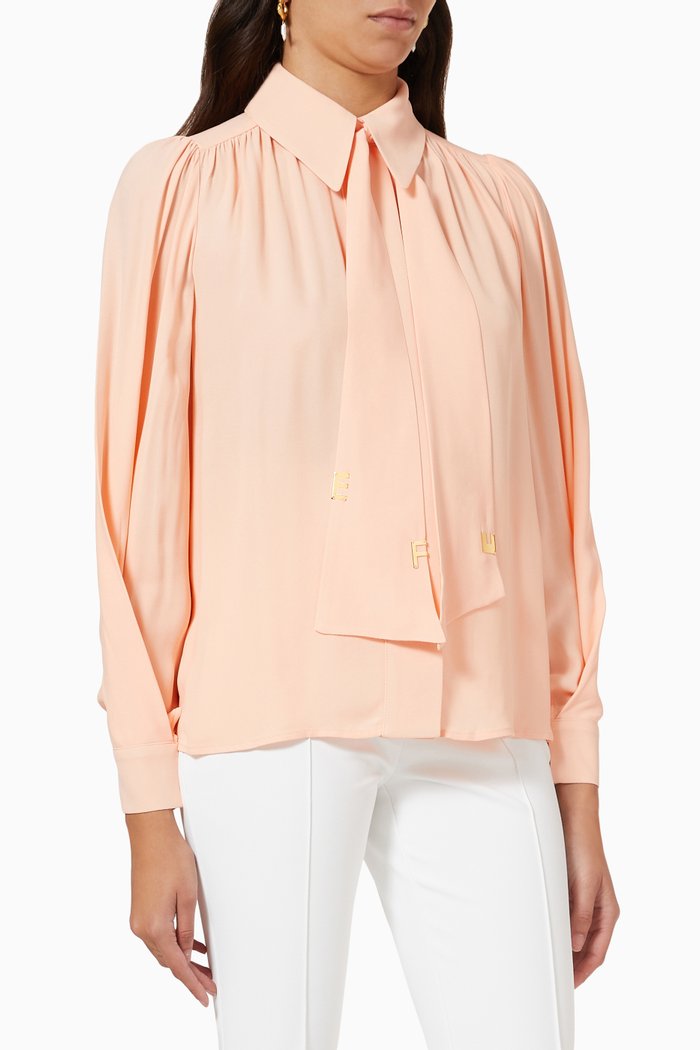 

Blouse with Scarf in Double-layer Viscose Georgette, Pink