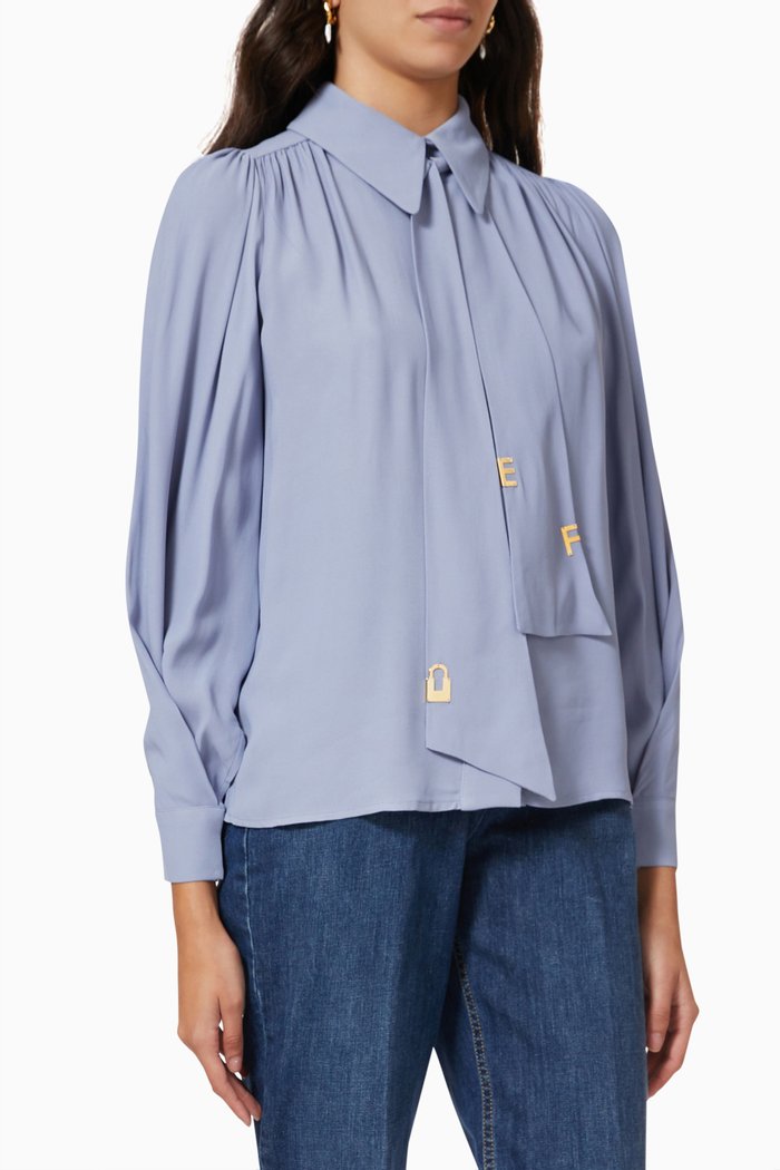 

Blouse with Scarf in Double-layer Viscose Georgette, Purple