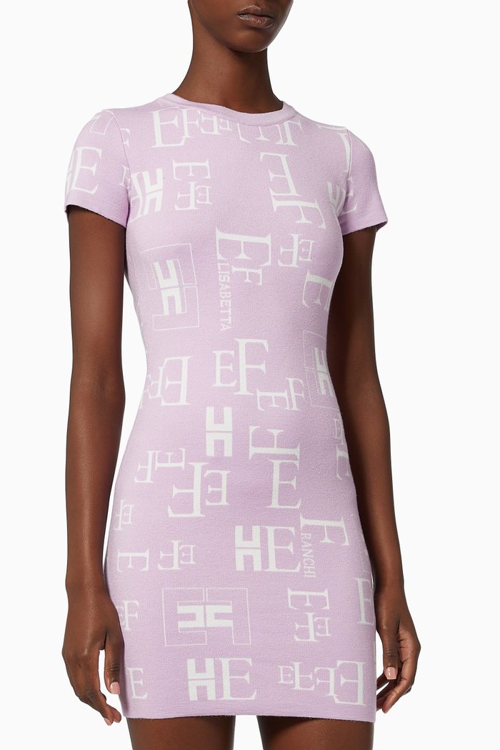 

Mini Dress in Lettering Knit, Purple