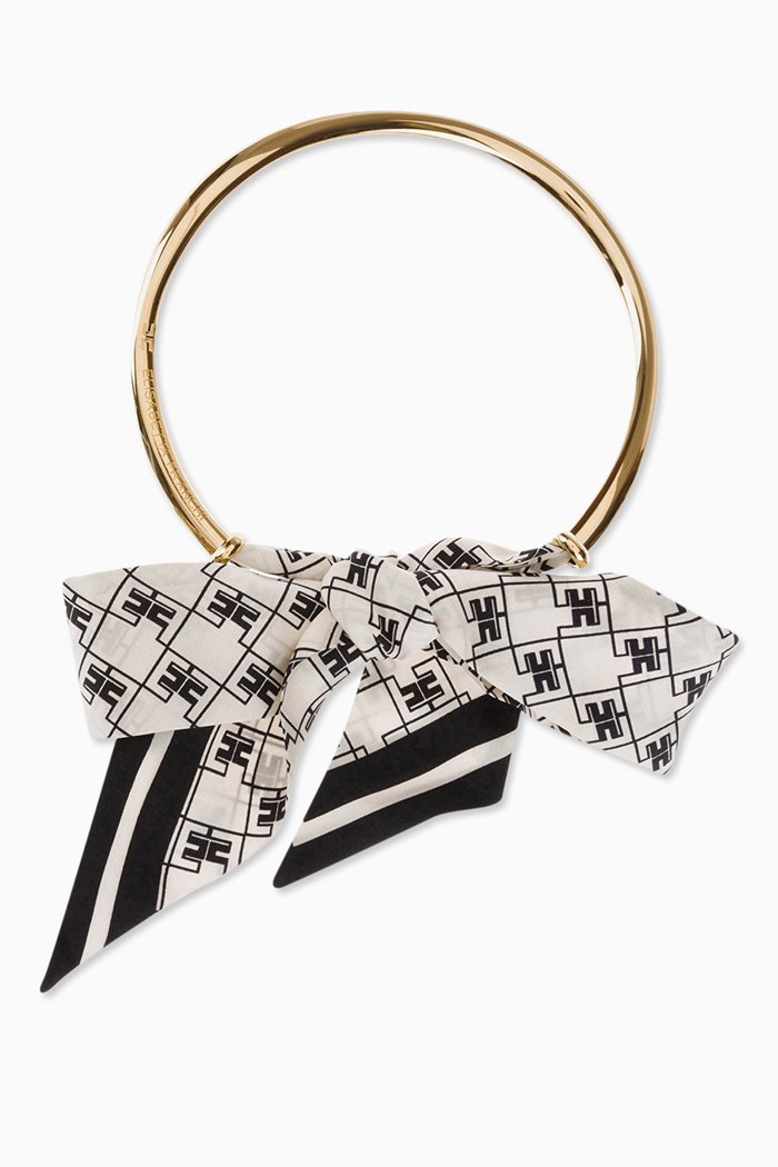 

Metal Choker with Printed Silk Foulard, Gold