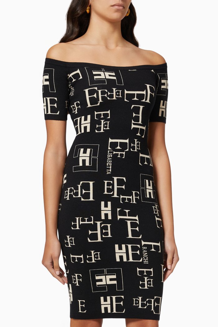 

Pencil Dress in Lettering Knit, Black