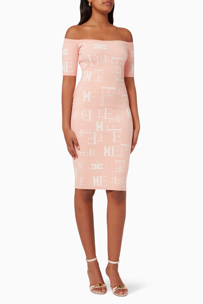 

EF Lettering Pencil Dress in Viscose-blend Knit, Pink