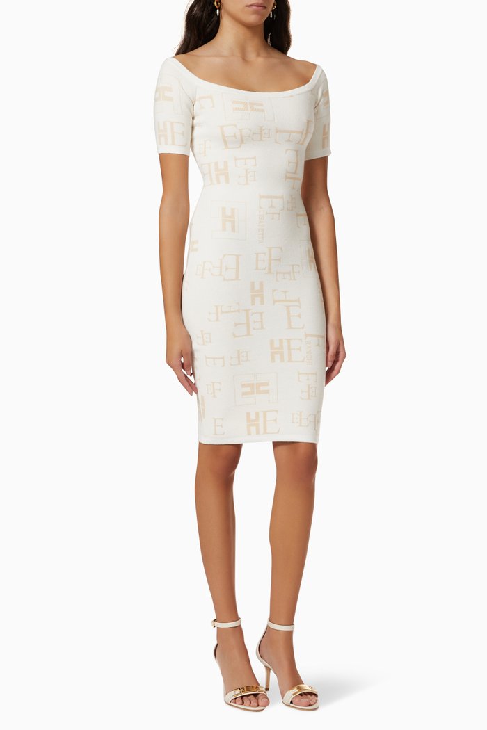 

Pencil Dress in Lettering Knit, White